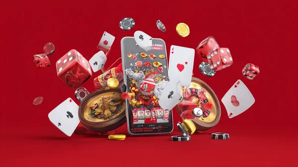 A woman smiling while playing online games on her laptop, surrounded by neon casino elements, showcasing BAJI200’s diverse game collection.