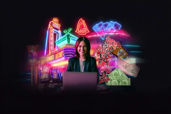 A woman in a luxurious green gown next to an ornate roulette wheel, capturing the upscale casino mood of BAJI200.